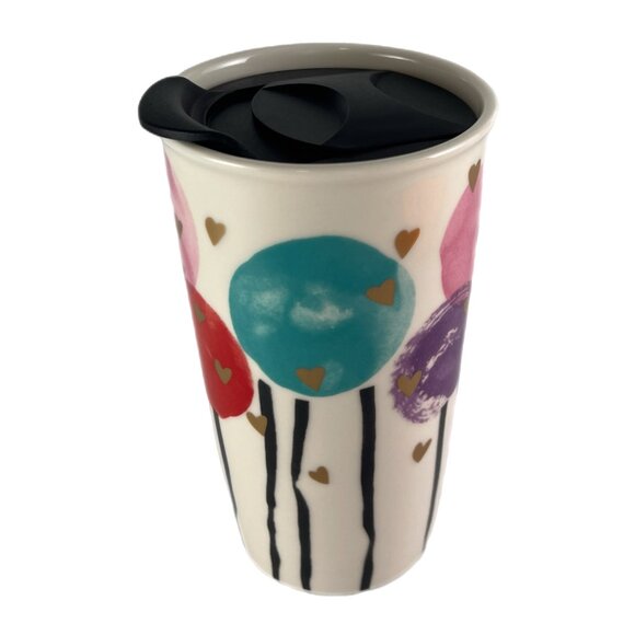 Starbucks 12oz DW Ceramic Hearts and Balloons Travel Cup, EUC 2016 Collectible - Picture 3 of 8